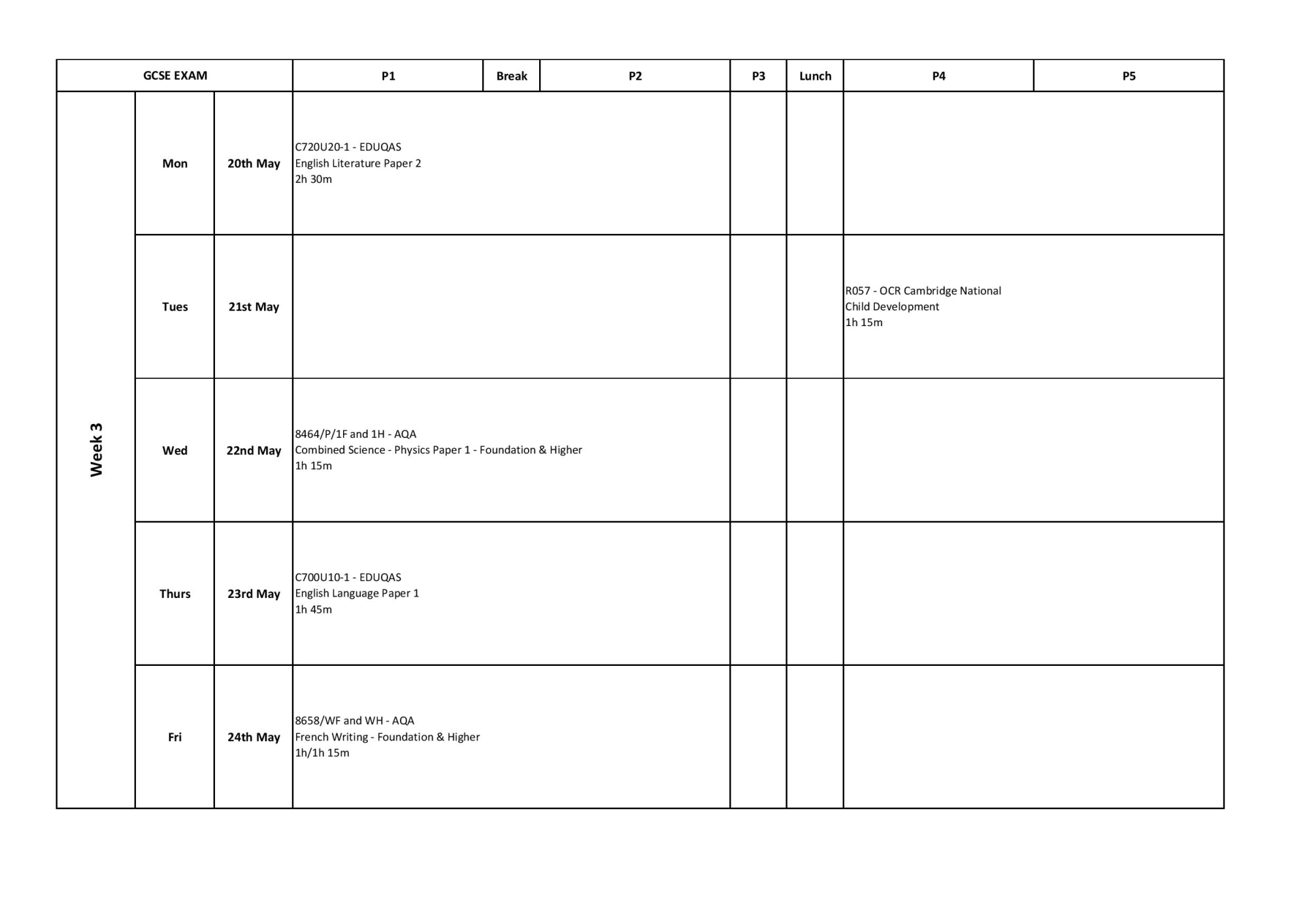 Summer 24 Exams Timetable-Week3