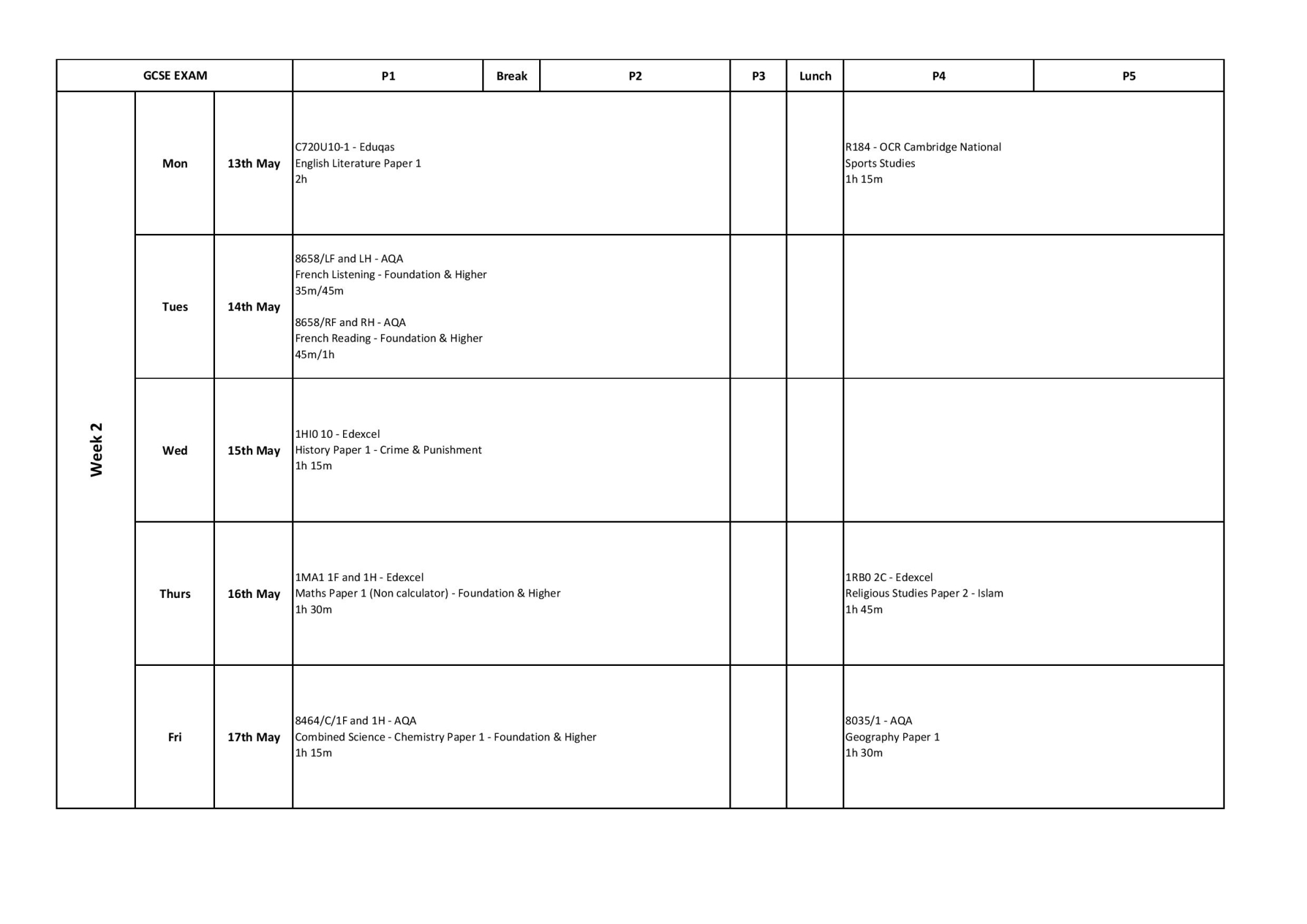 Summer 24 Exams Timetable-Week2